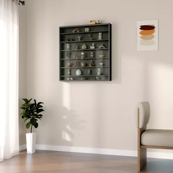 HOMCOM Six Shelf Display Cabinet, with Glass Doors - Black - 8