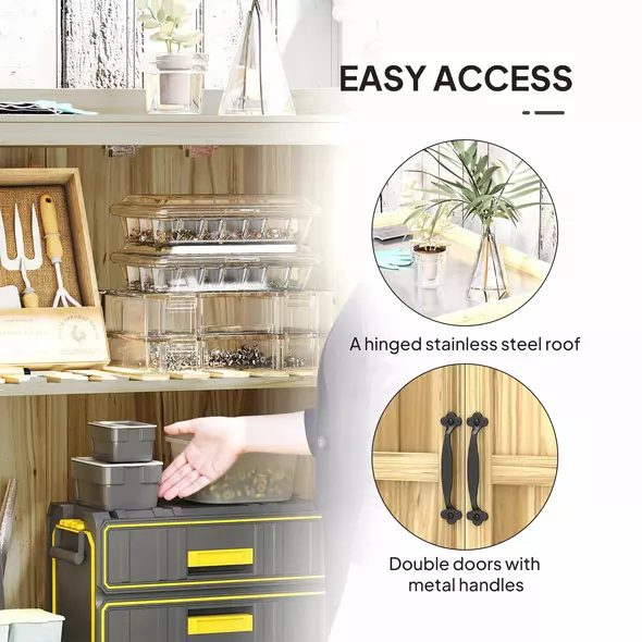 Outsunny 43 x 74cm Fir Wood Shed, with Metal Worktop - Natural Finish - 5