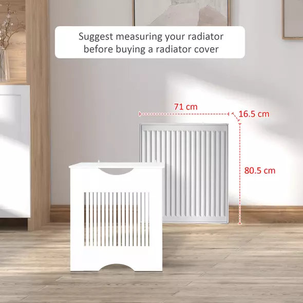 HOMCOM Painted MDF Radiator Cover Heater Cabinet Modern Slatted Home Furniture Living Room Bedroom Worktop White 82H x 78W x 19D - 7