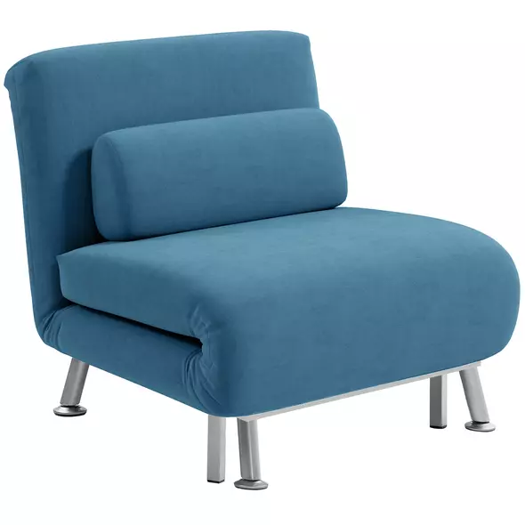 HOMCOM Single Velvet-Feel Sleeper Chair - Blue - 1