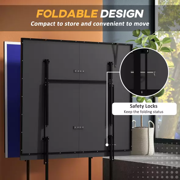 SPORTNOW 9FT Folding Table Tennis Table with Four Wheels, for Indoor Use, Blue - 5