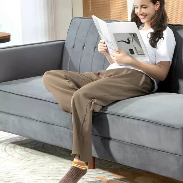 HOMCOM Velvet-Feel Three-Seater Sofa Bed - Dark Grey - 8