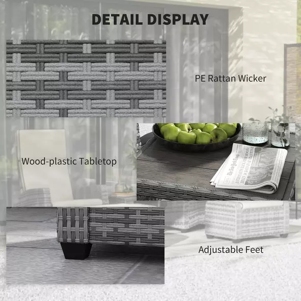 Outsunny 5-Piece Rattan Garden Furniture Set with Cushions - Grey - 7