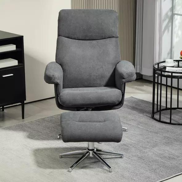 HOMCOM Velvet-Feel Recliner Chair and Ottoman - Dark Grey - 7