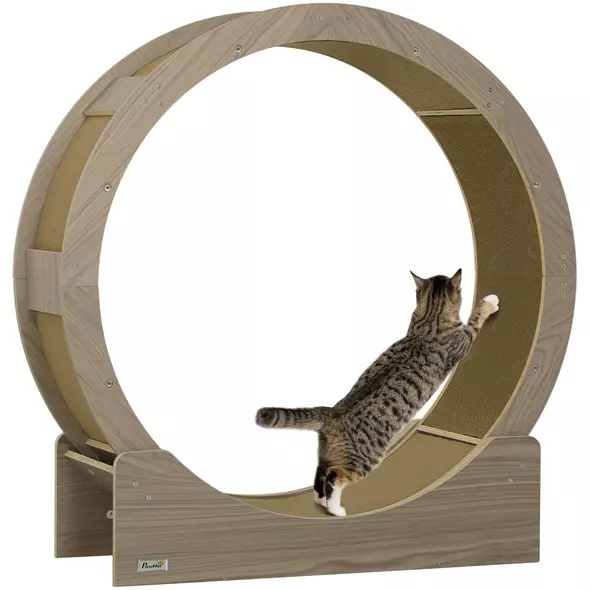 PawHut Cat Wheel with Brake, Scratching Pads - Walnut Brown - 1