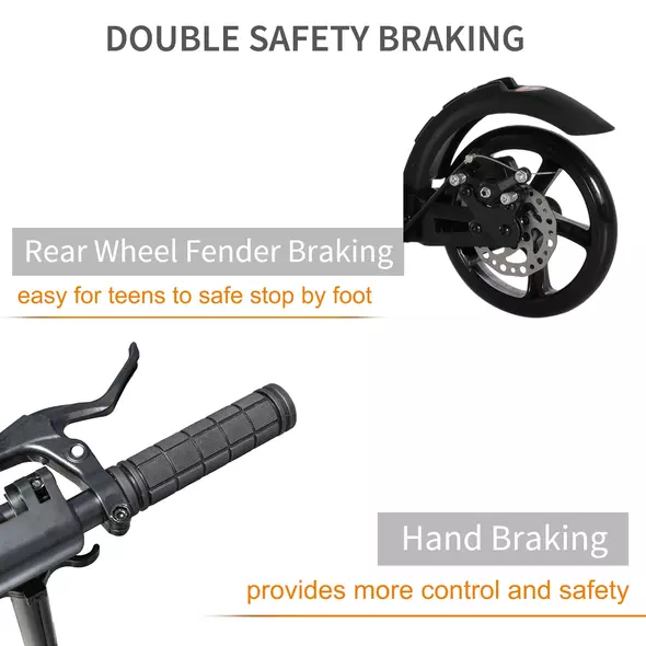 HOMCOM Kick Scooter, Folding 2 Wheel Scooter with Dual Brake System, Dual Suspension, 230mm Big Wheels and 3 Adjustable Handlebar, for 14+ Teens Adults, up to 100KG, Black - 5