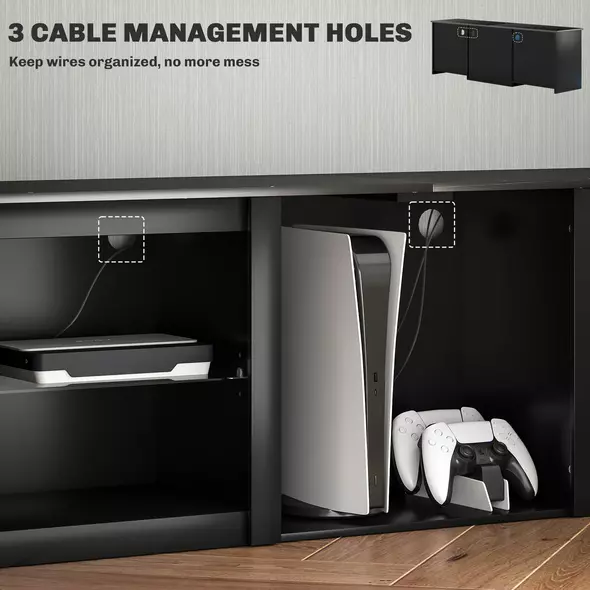 HOMCOM 65" TV Stand, with LED Lights and Storage - Black - 7