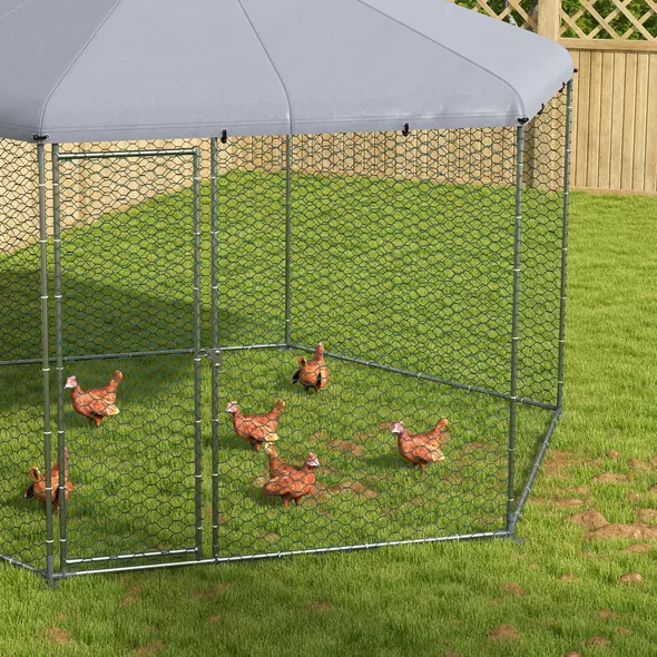 PawHut Chicken Coop for 10-15 Chickens, Hens, Rabbits, Ducks, Outdoor Garden Chicken Run, 4 x 3.5 x 2.6m - 8