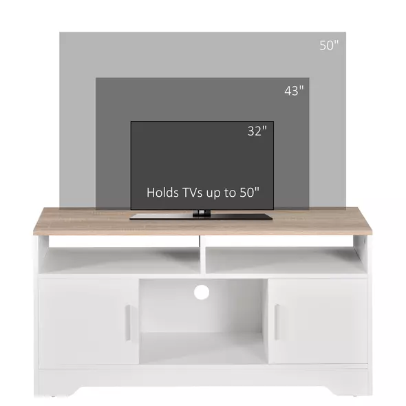 HOMCOM TV Stand Cabinet up to 50", Modern TV Unit with Storage, Open Shelves and Cable Management for Living Room, Bedroom, White - 7