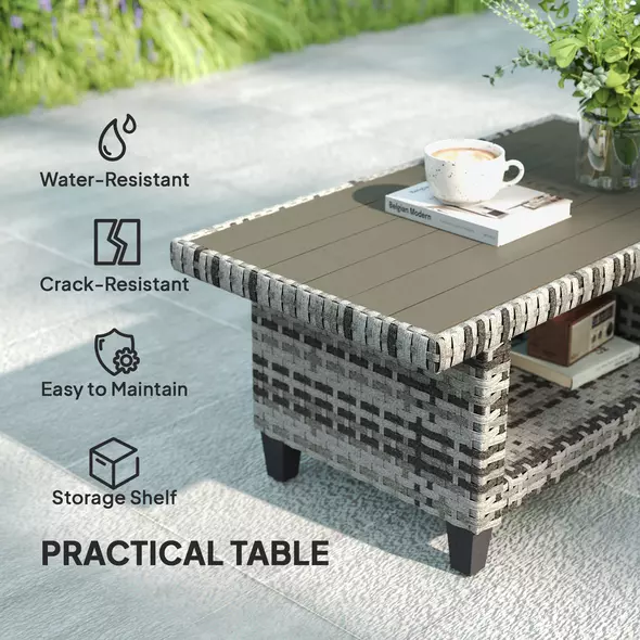 Outsunny Six-Piece Modular Rattan Sofa Set - Light Grey - 8