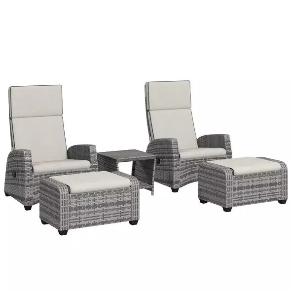 Outsunny 5-Piece Rattan Garden Furniture Set with Cushions - Grey - 1