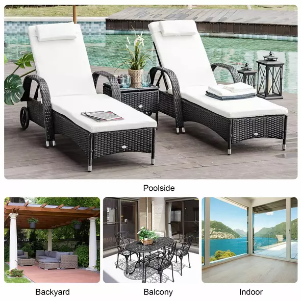 Outsunny 2 Seater Rattan Sun Lounger Set with Side Table Black - 6