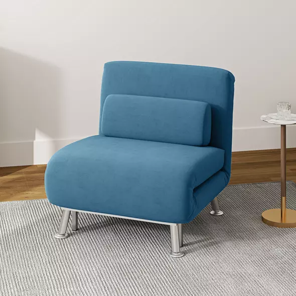 HOMCOM Single Velvet-Feel Sleeper Chair - Blue - 2
