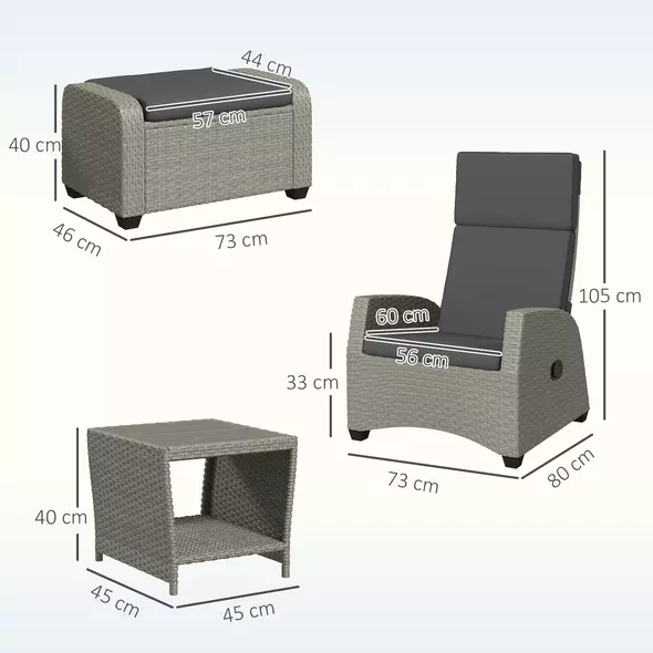 Outsunny 5-Piece Rattan Garden Furniture Set with Cushions - Charcoal Grey - 3