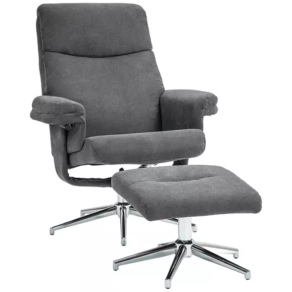 HOMCOM Velvet-Feel Recliner Chair and Ottoman - Dark Grey - 1