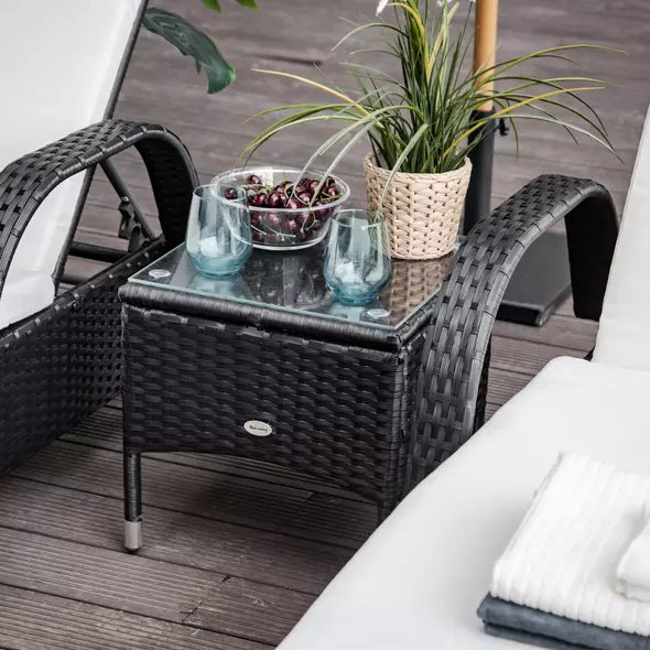 Outsunny 2 Seater Rattan Sun Lounger Set with Side Table Black - 8
