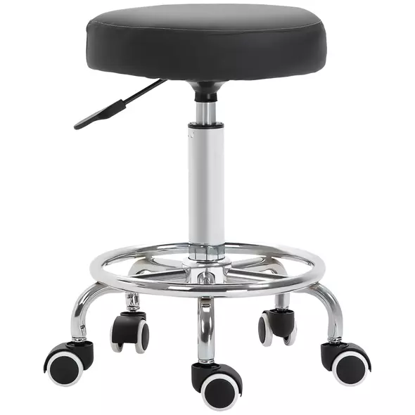 Vinsetto Round Rolling Stool, PU Leather Height Adjustable Stool Chair with Wheels and Swivel Seat for Salon, Massage, Spa, Home Kitchen, Black - 1