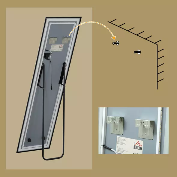 HOMCOM 150 x 40cm Full Length Mirror, with Adjustable Lights - Black - 9