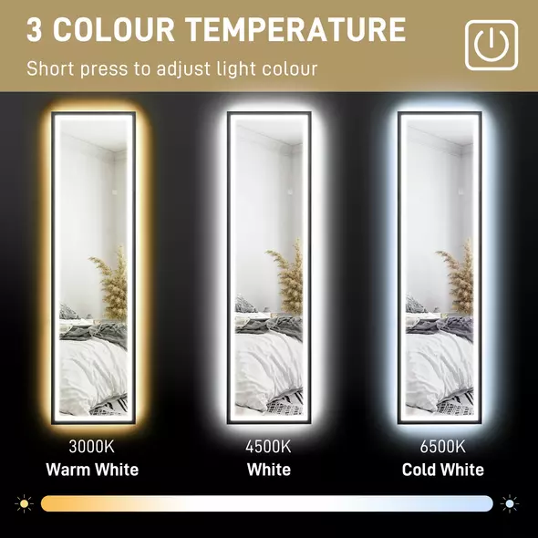 HOMCOM 150 x 40cm Full Length Mirror, with Adjustable Lights - Black - 6