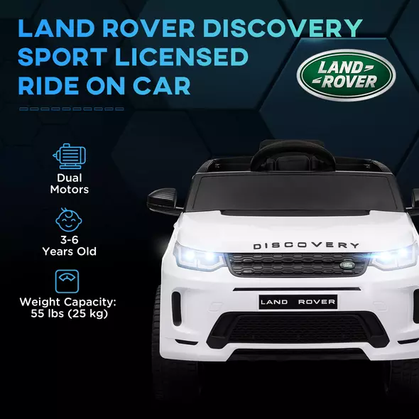 AIYAPLAY Licensed Land Rover Discovery Sport, 12V Kids Ride on Car w/ Remote Control, Lights, Music, Horn, for 3-6 Years, White - 4