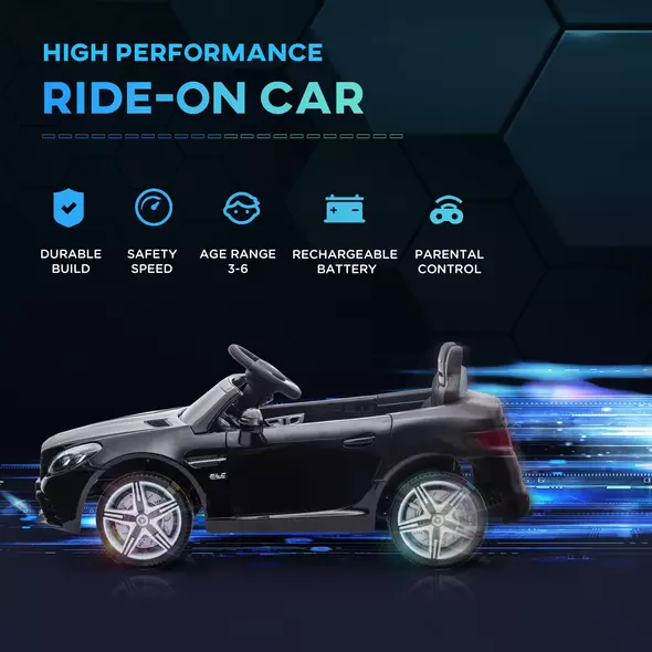 HOMCOM Benz SLC 300  Licensed 12V Kids Electric Ride On, with Music, Remote Control, LED Headlights, Horn, Black - 4
