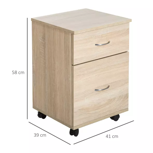 HOMCOM Two Drawer Filing Cabinet with Wheels- Oak - 3