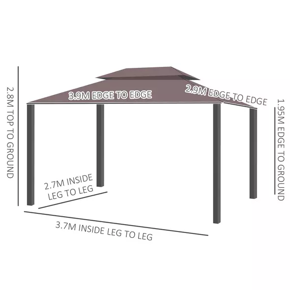 Outsunny 3 x 4m Aluminium Garden Gazebo, Marquee Canopy Shelter Pavilion Party Tent with Nets and Curtains for Garden and Deck, Coffee - 3
