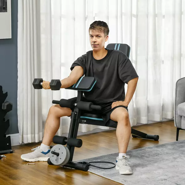 HOMCOM Foldable Weight Bench, Adjustable Strength Training Sit Up Ab Bench, Incline/Decline, Blue - 2