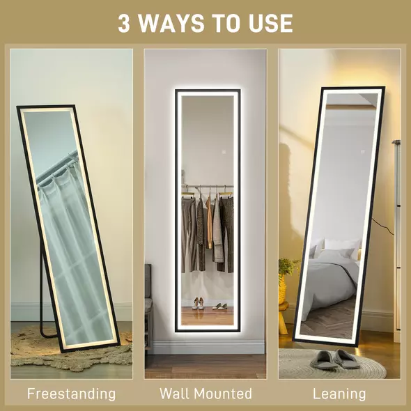 HOMCOM 150 x 40cm Full Length Mirror, with Adjustable Lights - Black - 7