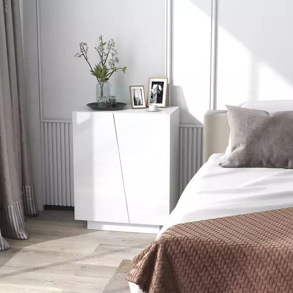 HOMCOM High Gloss Storage Cabinet, Freestanding Storage Cupboard with Adjustable Shelves for Living Room, Bedroom, Hallway, White - 2