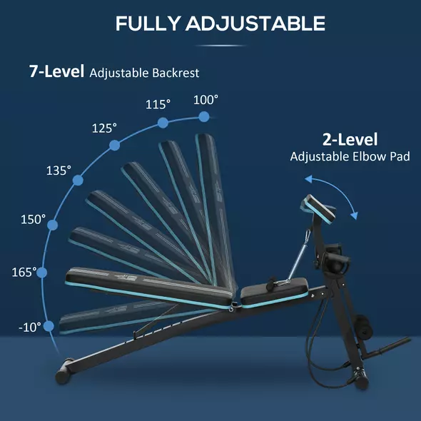 HOMCOM Foldable Weight Bench, Adjustable Strength Training Sit Up Ab Bench, Incline/Decline, Blue - 4