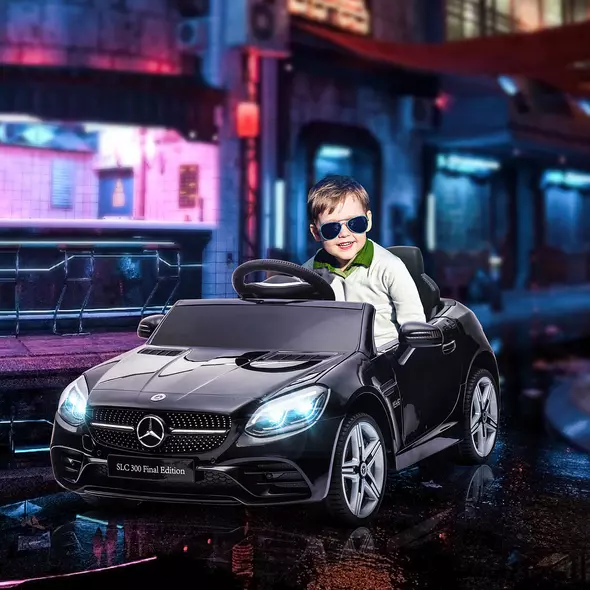 HOMCOM Benz SLC 300  Licensed 12V Kids Electric Ride On, with Music, Remote Control, LED Headlights, Horn, Black - 2