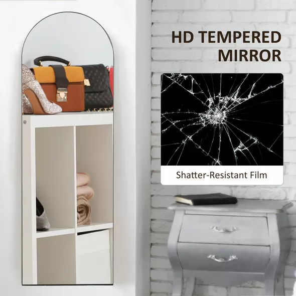 HOMCOM 150cm Arched Full Length Mirror - Black - 5