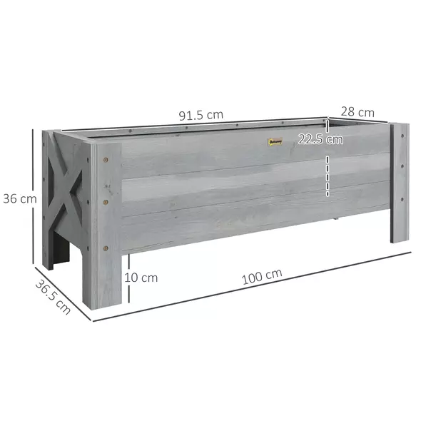 Outsunny 58L Garden Raised Bed Planter Grow Containers for Outdoor Patio Plant Flower Vegetable Pot Fir Wood, 100 x 36.5 x 36 cm, Grey - 3