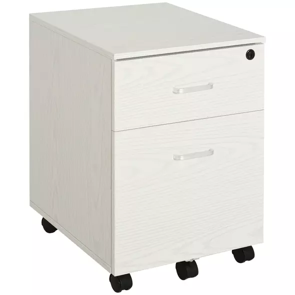 Vinsetto 2-Drawer Locking Office Filing Cabinet w/ 5 Wheels Rolling Storage Hanging A4 Cupboard Home Organisation White Wood Grain - 1