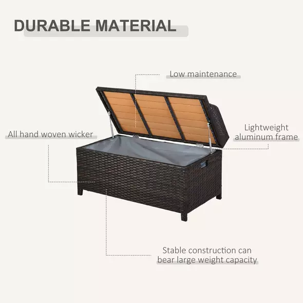 Outsunny 130 L Rattan Garden Storage Box, with Seat - Mixed Brown - 6
