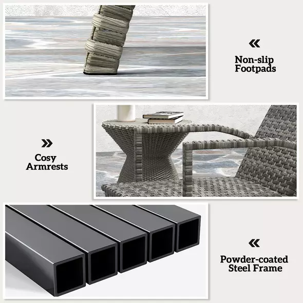 Outsunny Reclining Rattan Lounger, with Extending Footrest - Grey - 7