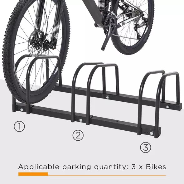 HOMCOM Bike Stand Parking Rack Floor or Wall Mount Bicycle Cycle Storage Locking Stand (3 Racks, Black) - 4