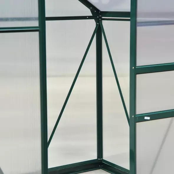 Outsunny 6 x 4ft Polycarbonate Greenhouse, Large Walk-In Green House with Slide Door and Window, Garden Plants Grow House with Aluminium Frame and Foundation, Dark Green - 8