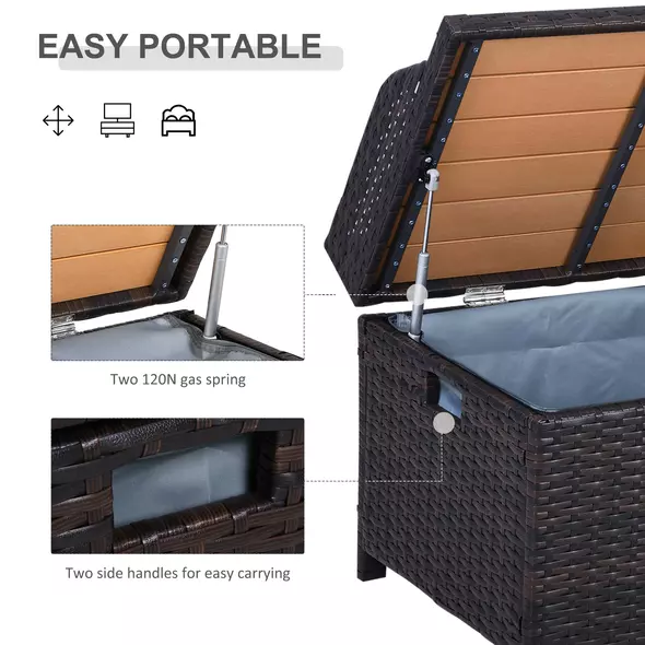 Outsunny 130 L Rattan Garden Storage Box, with Seat - Mixed Brown - 4