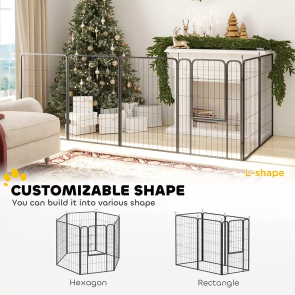PawHut Six-Panel Dog Playpen with Door, for Large Dogs, Indoors, Outdoors, 100cm Tall, Black - 4