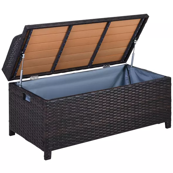 Outsunny 130 L Rattan Garden Storage Box, with Seat - Mixed Brown - 1