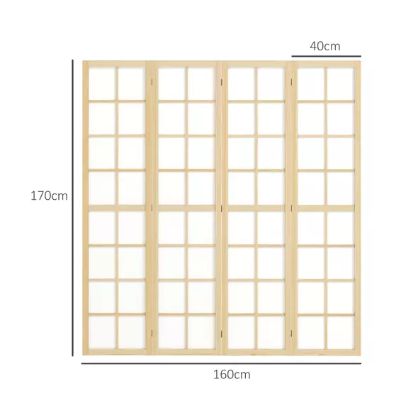 HOMCOM 4 Panel Folding Room Divider, Freestanding Room Separator, Indoor Privacy Screen for Living Room, Bedroom, 160 x 170cm - 3