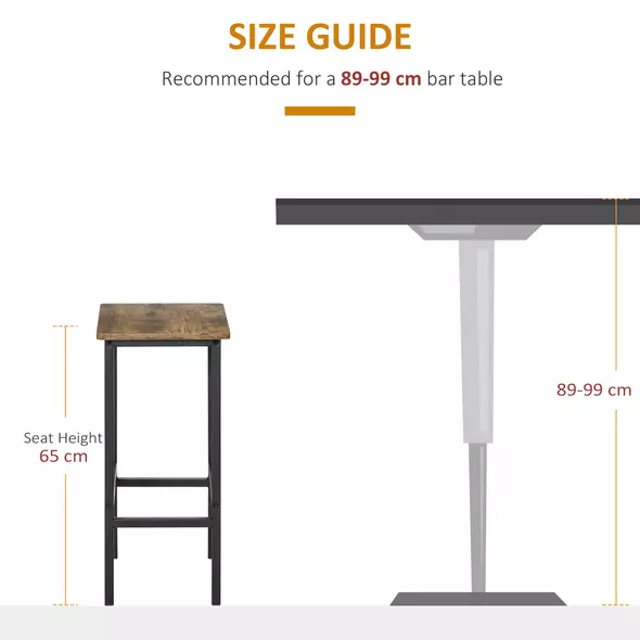HOMCOM Industrial Bar Stools, Set of 2 Kitchen Breakfast Bar Chairs with Footrest, Counter Height Island Stools for Dining Area, Home Pub, Rustic Brown - 7