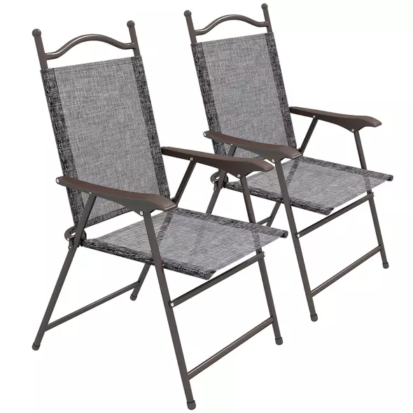 Outsunny Set of Two Folding Garden Chairs, with Fabric Mesh Seats - Grey - 1