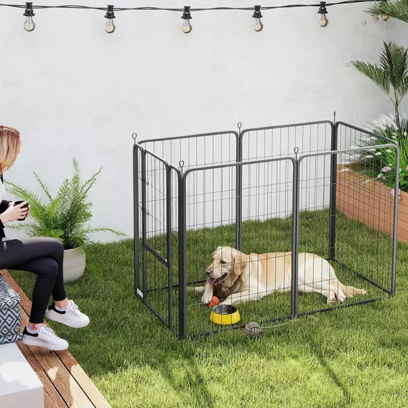 PawHut Six-Panel Dog Playpen with Door, for Large Dogs, Indoors, Outdoors, 100cm Tall, Black - 8