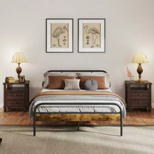 HOMCOM Industrial-Style Double Bed Frame - Black/Brown - 7