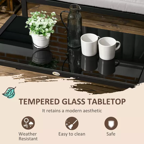 Outsunny 5 Seater Garden Corner Sofa Set, 4 Pieces Metal Garden Furniture Set with Loveseats, Glass Top Coffee Table, Breathable Mesh Pocket, Outdoor Conversation Furniture with Cushions, Light Grey - 6