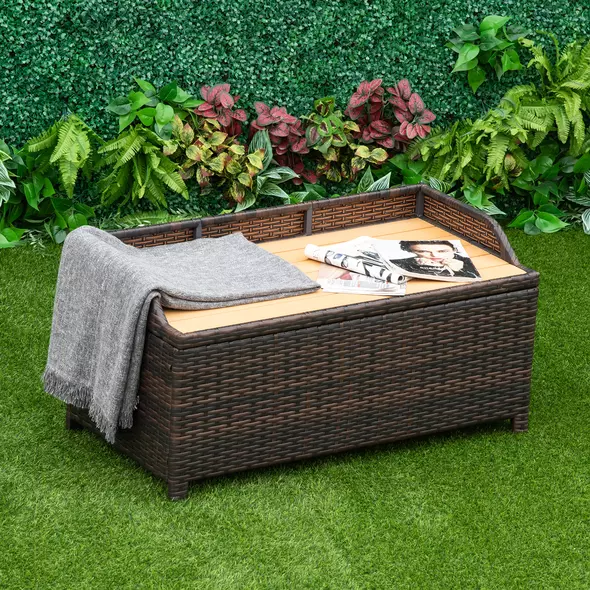 Outsunny 130 L Rattan Garden Storage Box, with Seat - Mixed Brown - 2