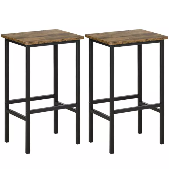 HOMCOM Industrial Bar Stools, Set of 2 Kitchen Breakfast Bar Chairs with Footrest, Counter Height Island Stools for Dining Area, Home Pub, Rustic Brown - 1
